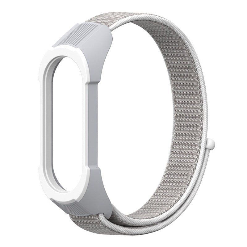 For-Xiaomi-Mi-Band-5-/-4-/-3-Nylon-Watch-Band(Seashell+Grey-White)