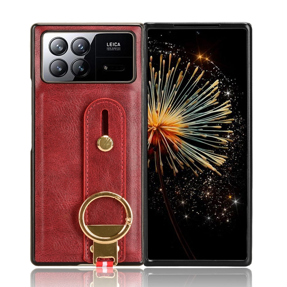 For-Xiaomi-Mix-Fold-3-Wristband-Leather-Back-Phone-Case(Red)
