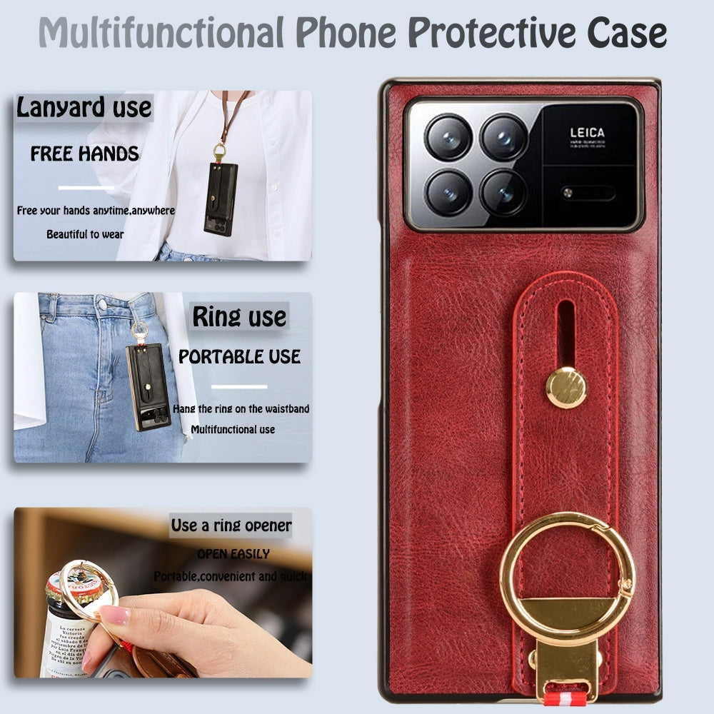 For-Xiaomi-Mix-Fold-3-Wristband-Leather-Back-Phone-Case(Red)