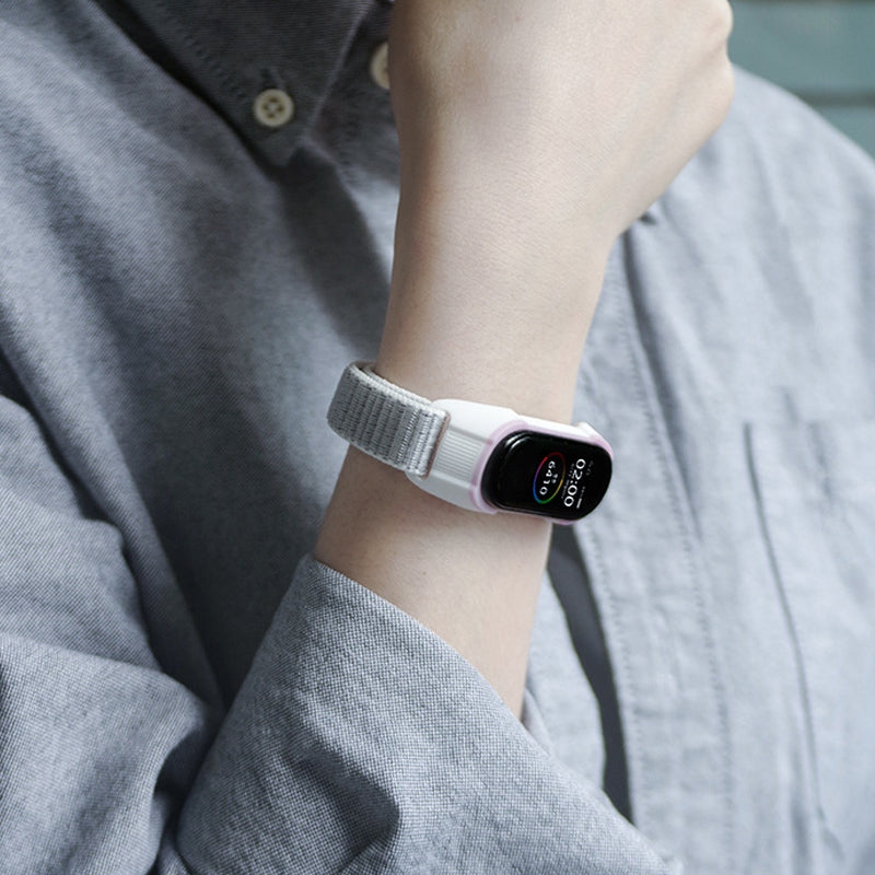 For-Xiaomi-Mi-Band-5-/-4-/-3-Nylon-Watch-Band(Seashell+Grey-White)