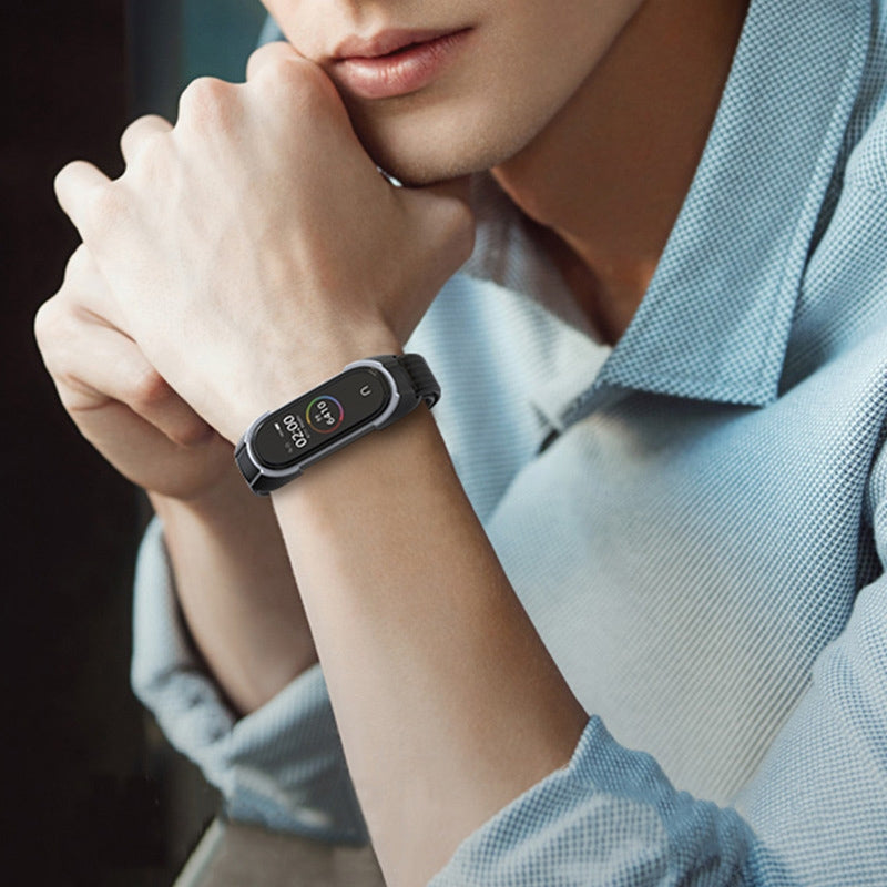 For-Xiaomi-Mi-Band-5-/-4-/-3-Nylon-Watch-Band(Seashell+Grey-White)