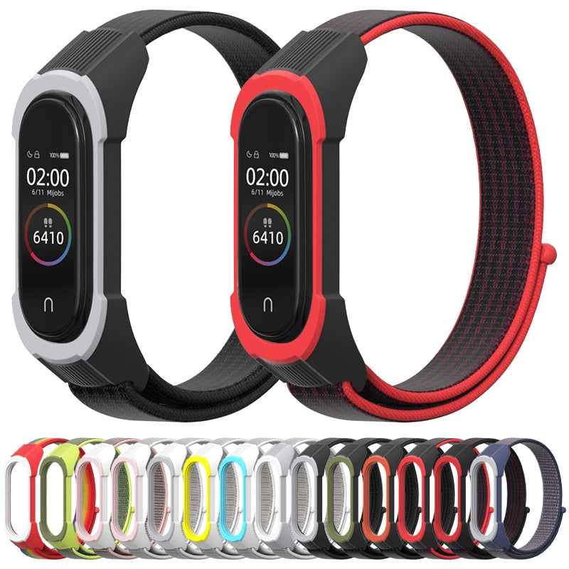 For-Xiaomi-Mi-Band-5-/-4-/-3-Nylon-Watch-Band(Seashell+Grey-White)