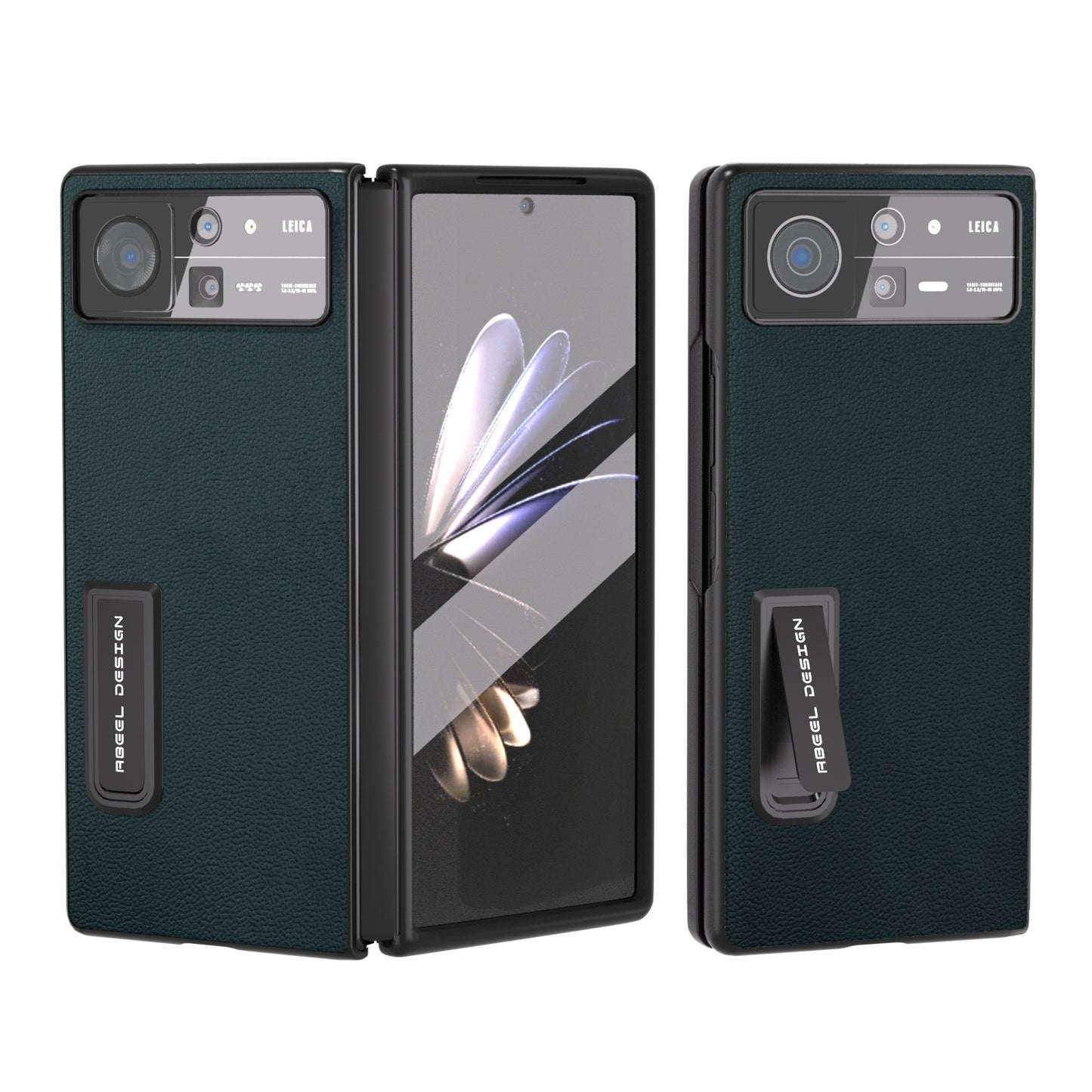 For-Xiaomi-Mix-Fold-2-Integrated-Genuine-Leather-Luolai-Series-Phone-Case-with-Holder(Dark-Green)