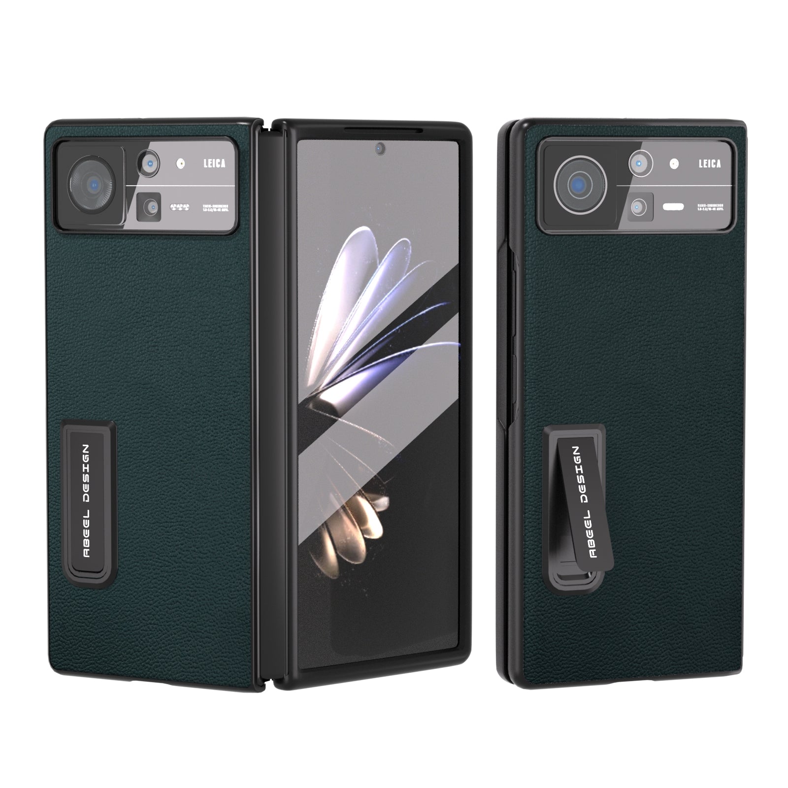 For-Xiaomi-Mix-Fold-2-Integrated-Genuine-Leather-Luolai-Series-Phone-Case-with-Holder(Dark-Green)
