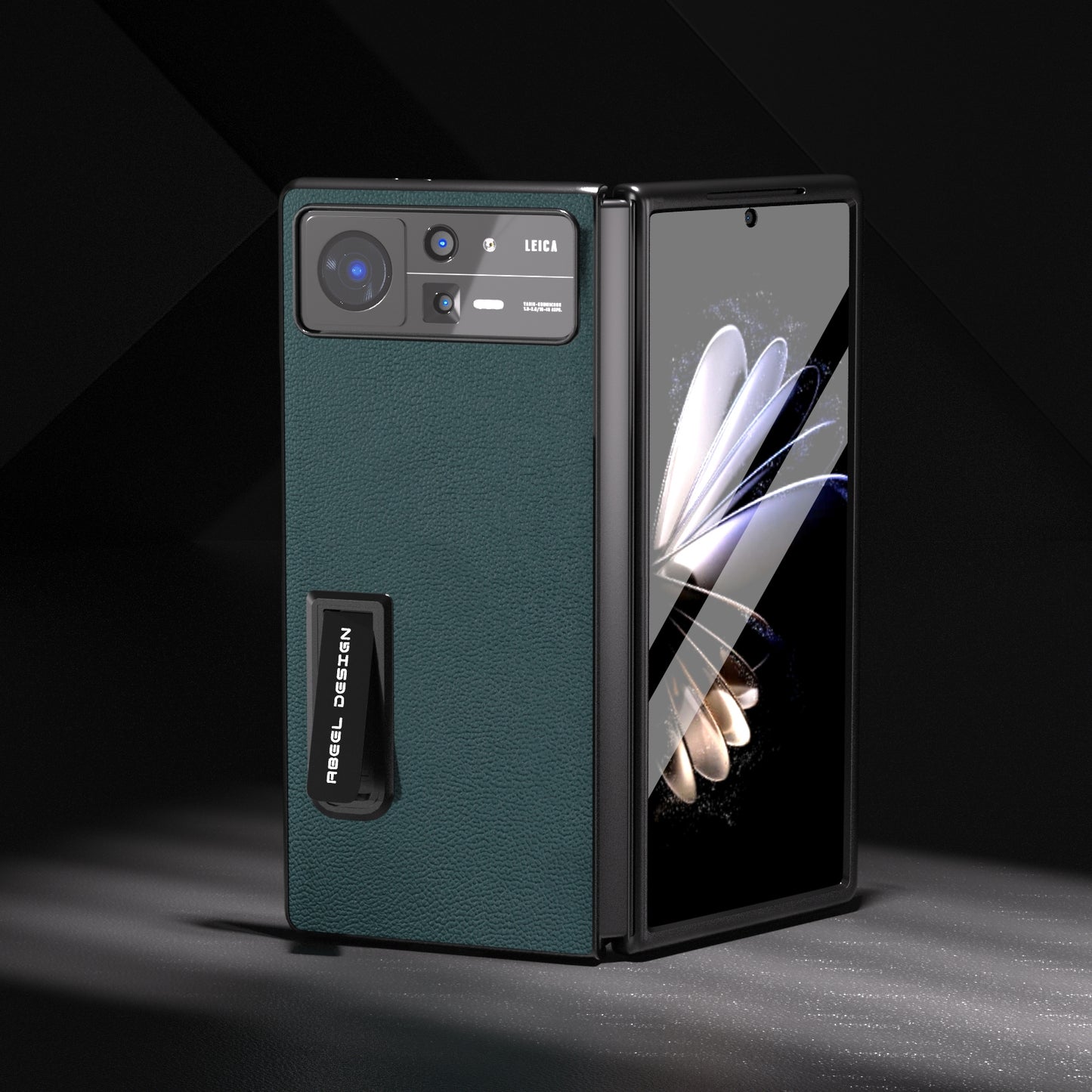 For-Xiaomi-Mix-Fold-2-Integrated-Genuine-Leather-Luolai-Series-Phone-Case-with-Holder(Dark-Green)