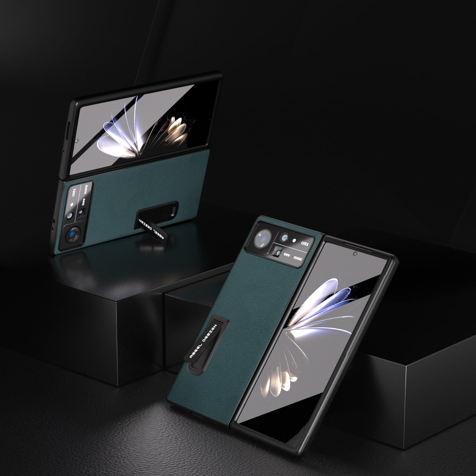 For-Xiaomi-Mix-Fold-2-Integrated-Genuine-Leather-Luolai-Series-Phone-Case-with-Holder(Dark-Green)