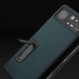 For-Xiaomi-Mix-Fold-2-Integrated-Genuine-Leather-Luolai-Series-Phone-Case-with-Holder(Dark-Green)