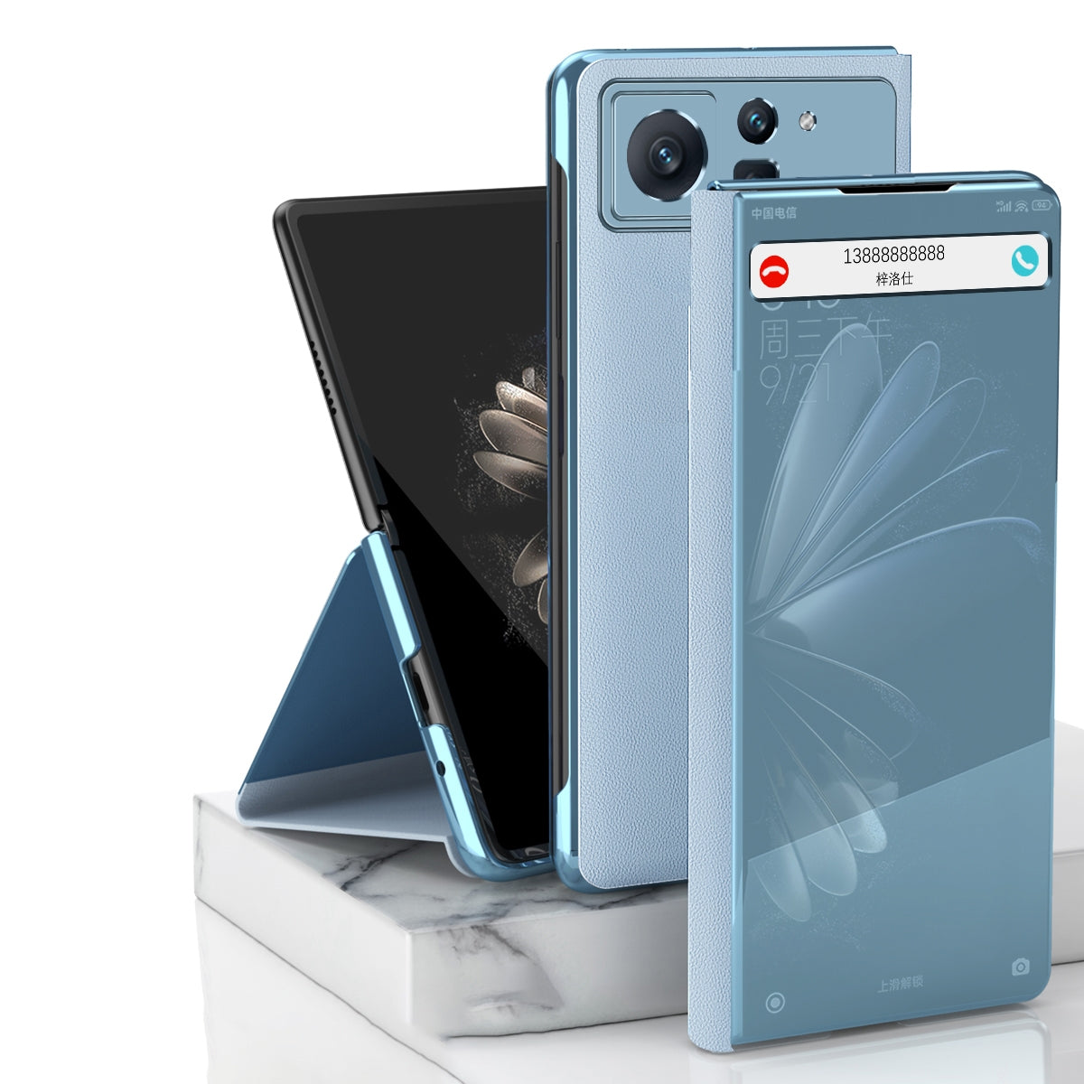 For-Xiaomi-Mix-Fold-2-Electroplated-Mirror-Leather-Phone-Case-with-Holder(Silver)