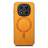 For-Xiaomi-Redmi-Note-14-5G-Solid-Color-Retro-Magsafe-PU-Back-Cover-Phone-Case(Yellow)