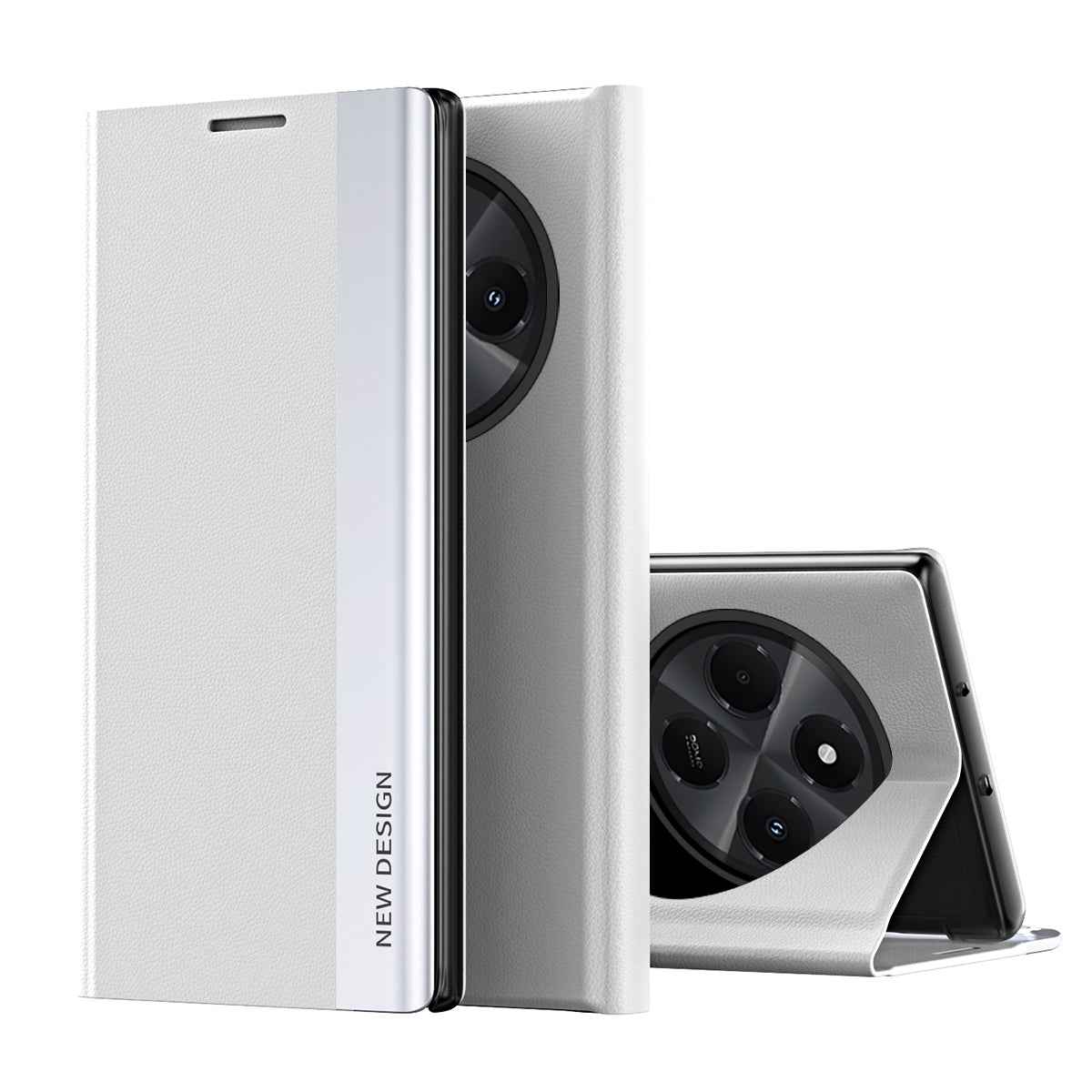 For-Xiaomi-Redmi-14C-Side-Electroplated-Adsorption-Leather-Phone-Case(Silver)