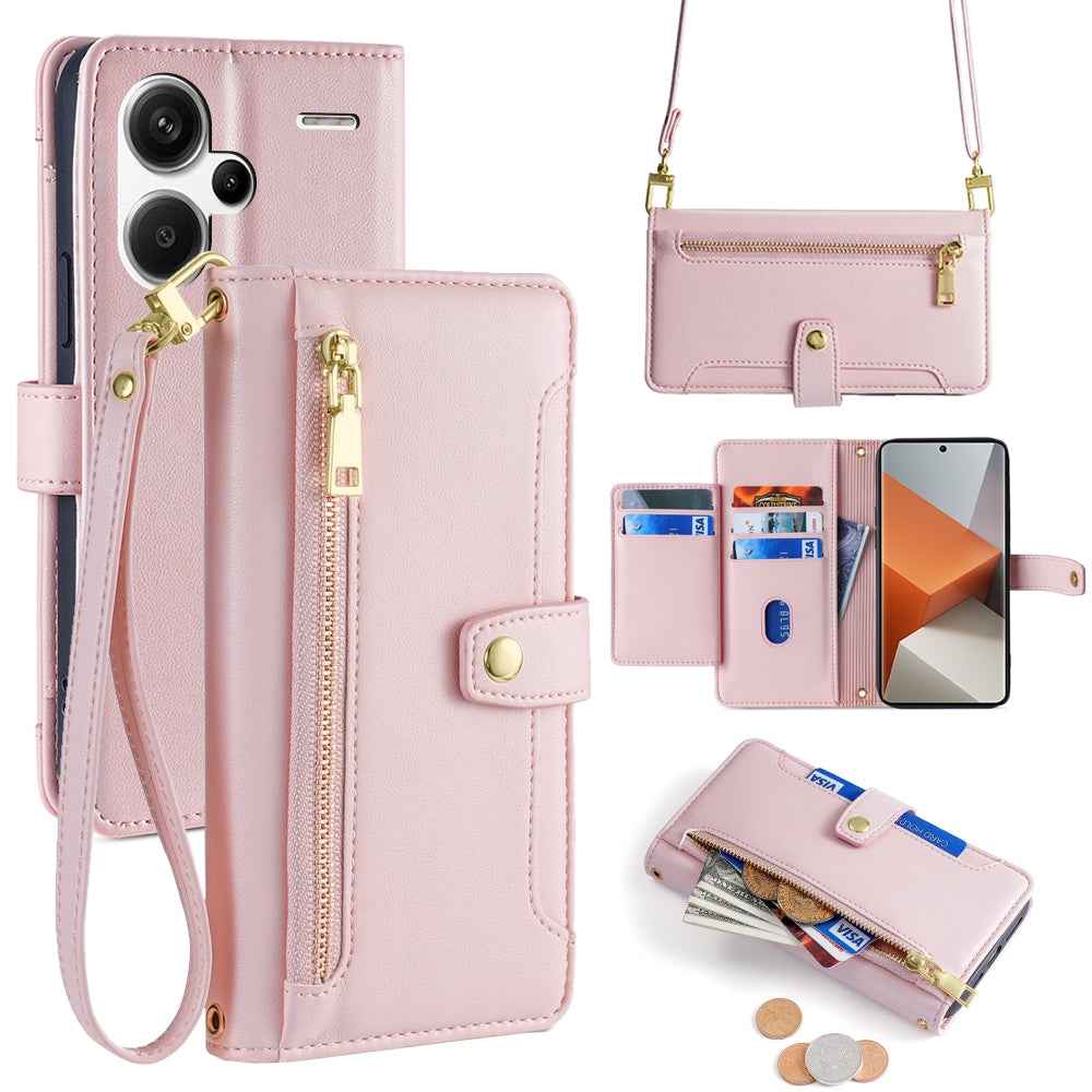 For-Xiaomi-Redmi-Note-13-Pro+-5G-Sheep-Texture-Cross-body-Zipper-Wallet-Leather-Phone-Case(Pink)