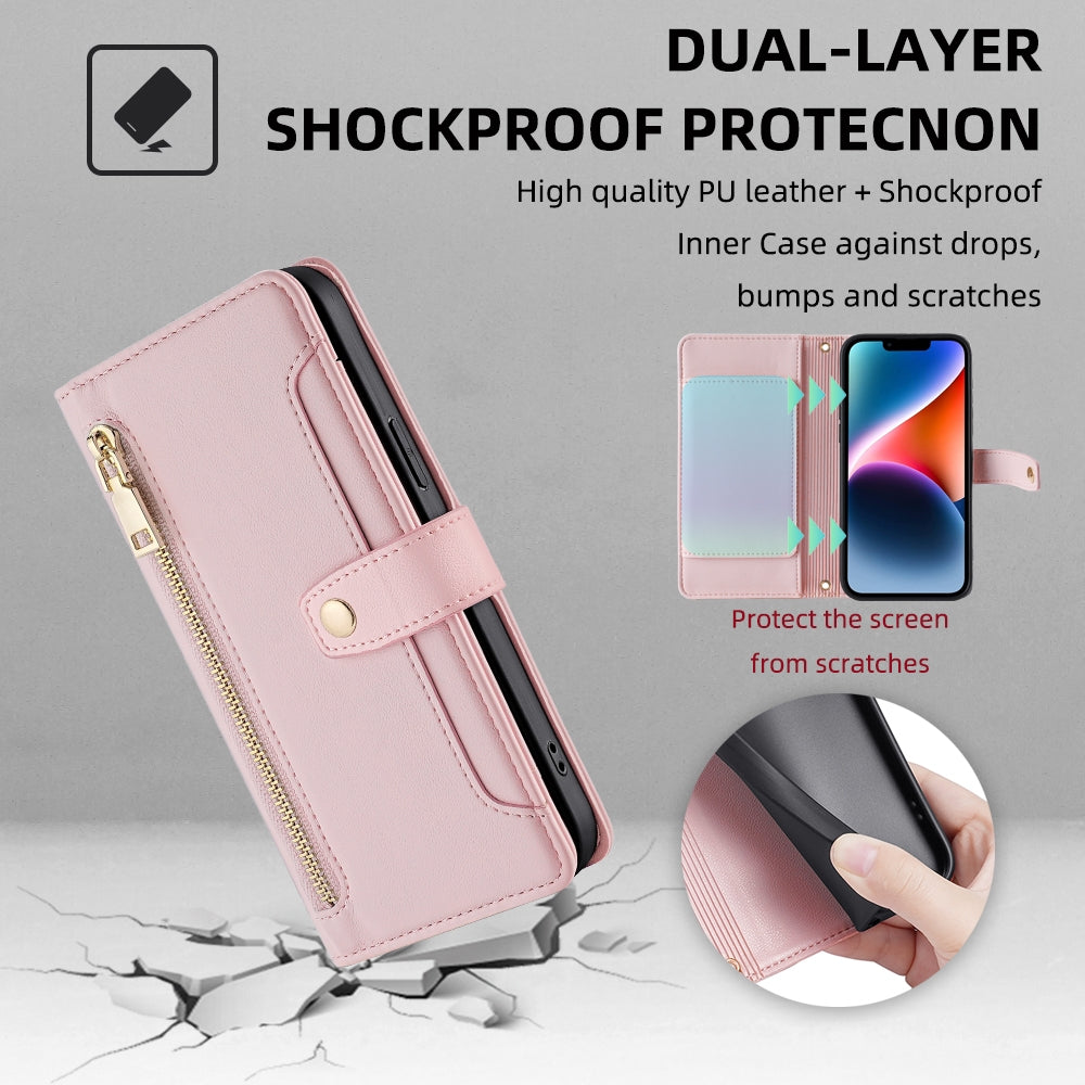For-Xiaomi-Redmi-Note-13-Pro+-5G-Sheep-Texture-Cross-body-Zipper-Wallet-Leather-Phone-Case(Pink)