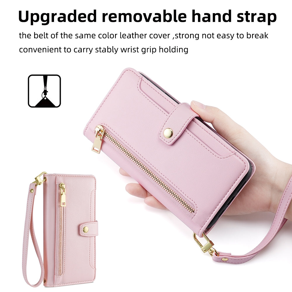 For-Xiaomi-Redmi-Note-13-Pro+-5G-Sheep-Texture-Cross-body-Zipper-Wallet-Leather-Phone-Case(Pink)