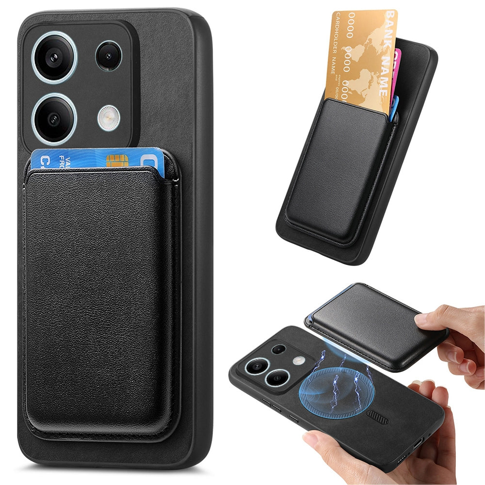 For-Xiaomi-Redmi-Note-13-Pro-5G-Retro-Magsafe-Card-Bag-PU-Back-Cover-Phone-Case(Black)