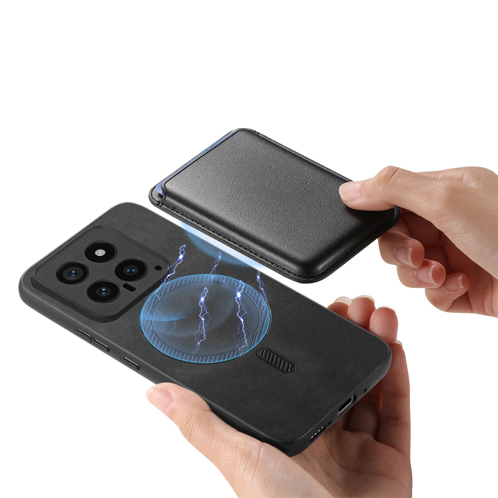 For-Xiaomi-Redmi-Note-13-Pro-5G-Retro-Magsafe-Card-Bag-PU-Back-Cover-Phone-Case(Black)