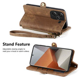 For-Xiaomi-Redmi-Note-13-Pro+-Geometric-Zipper-Wallet-Side-Buckle-Leather-Phone-Case(Brown)
