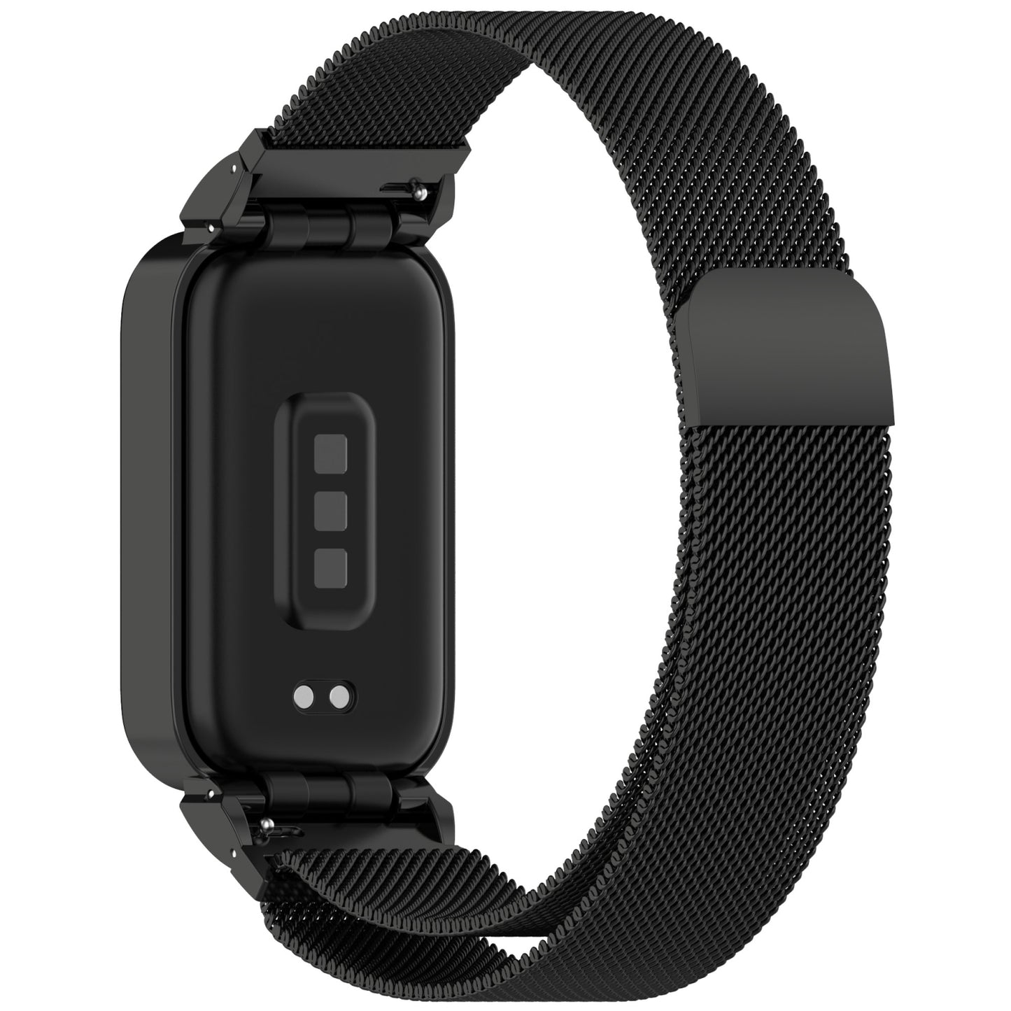 For-Xiaomi-Smart-Band-9-Active-/-Redmi-Band-3-Metal-Frame-Watch-Case-Integrated-Milan-Magnetic-Watch-Band(Black)