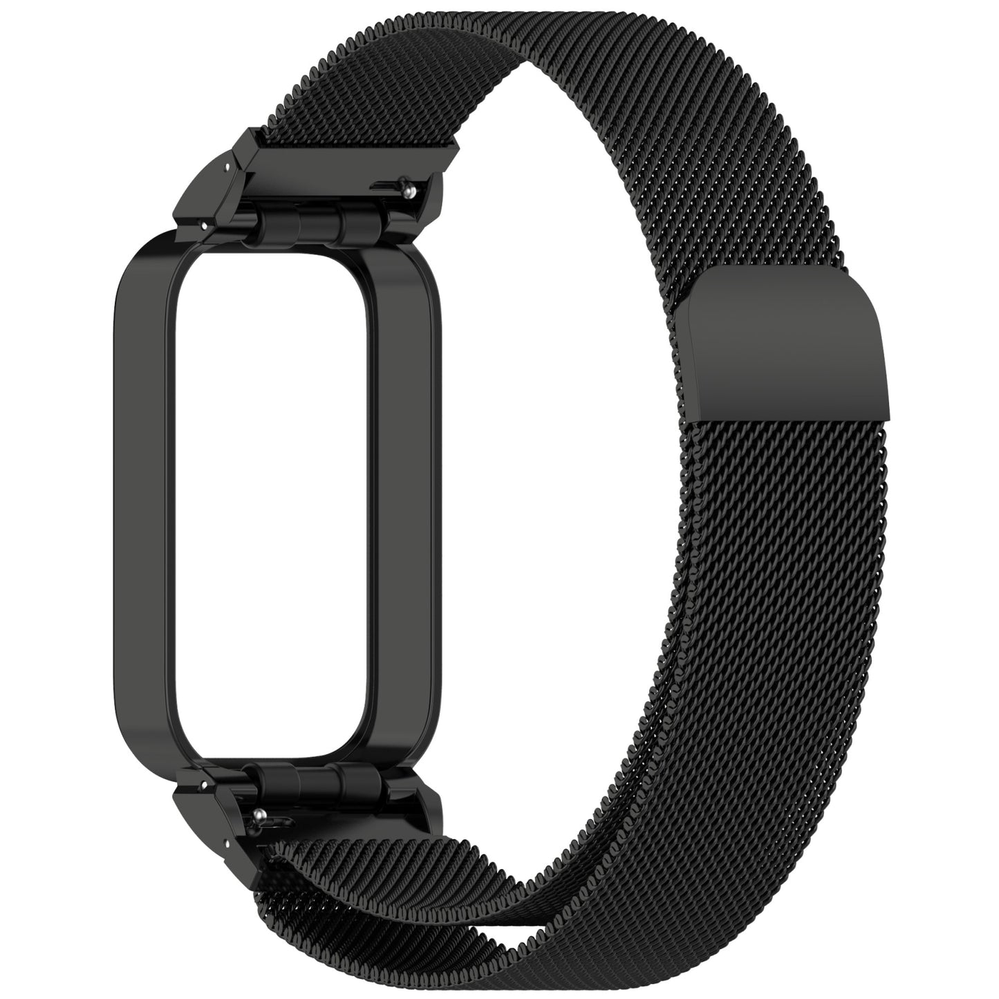 For-Xiaomi-Smart-Band-9-Active-/-Redmi-Band-3-Metal-Frame-Watch-Case-Integrated-Milan-Magnetic-Watch-Band(Black)