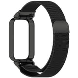 For-Xiaomi-Smart-Band-9-Active-/-Redmi-Band-3-Metal-Frame-Watch-Case-Integrated-Milan-Magnetic-Watch-Band(Black)