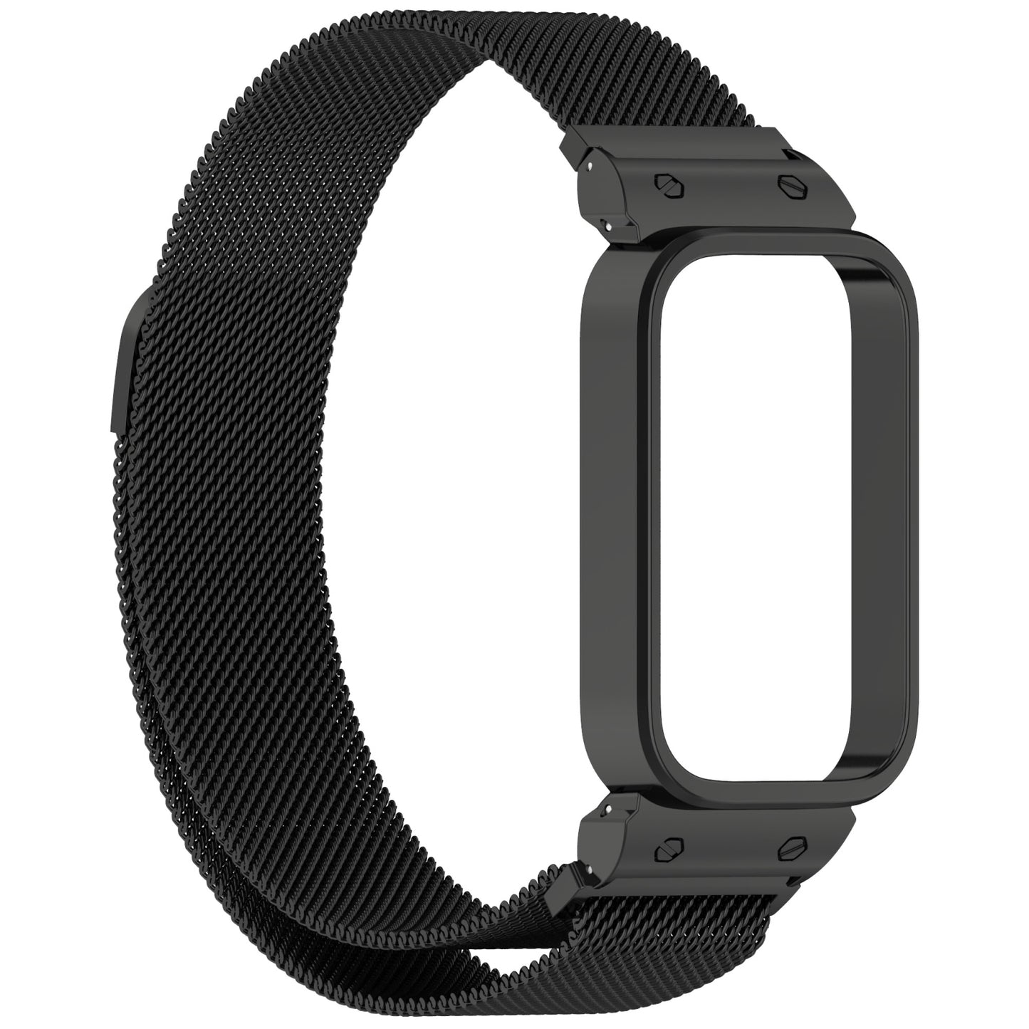 For-Xiaomi-Smart-Band-9-Active-/-Redmi-Band-3-Metal-Frame-Watch-Case-Integrated-Milan-Magnetic-Watch-Band(Black)