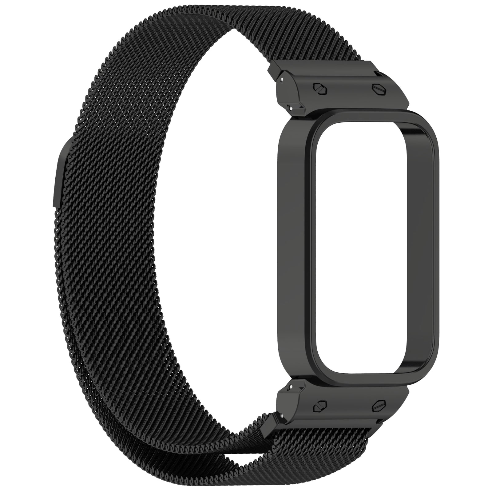 For-Xiaomi-Smart-Band-9-Active-/-Redmi-Band-3-Metal-Frame-Watch-Case-Integrated-Milan-Magnetic-Watch-Band(Black)
