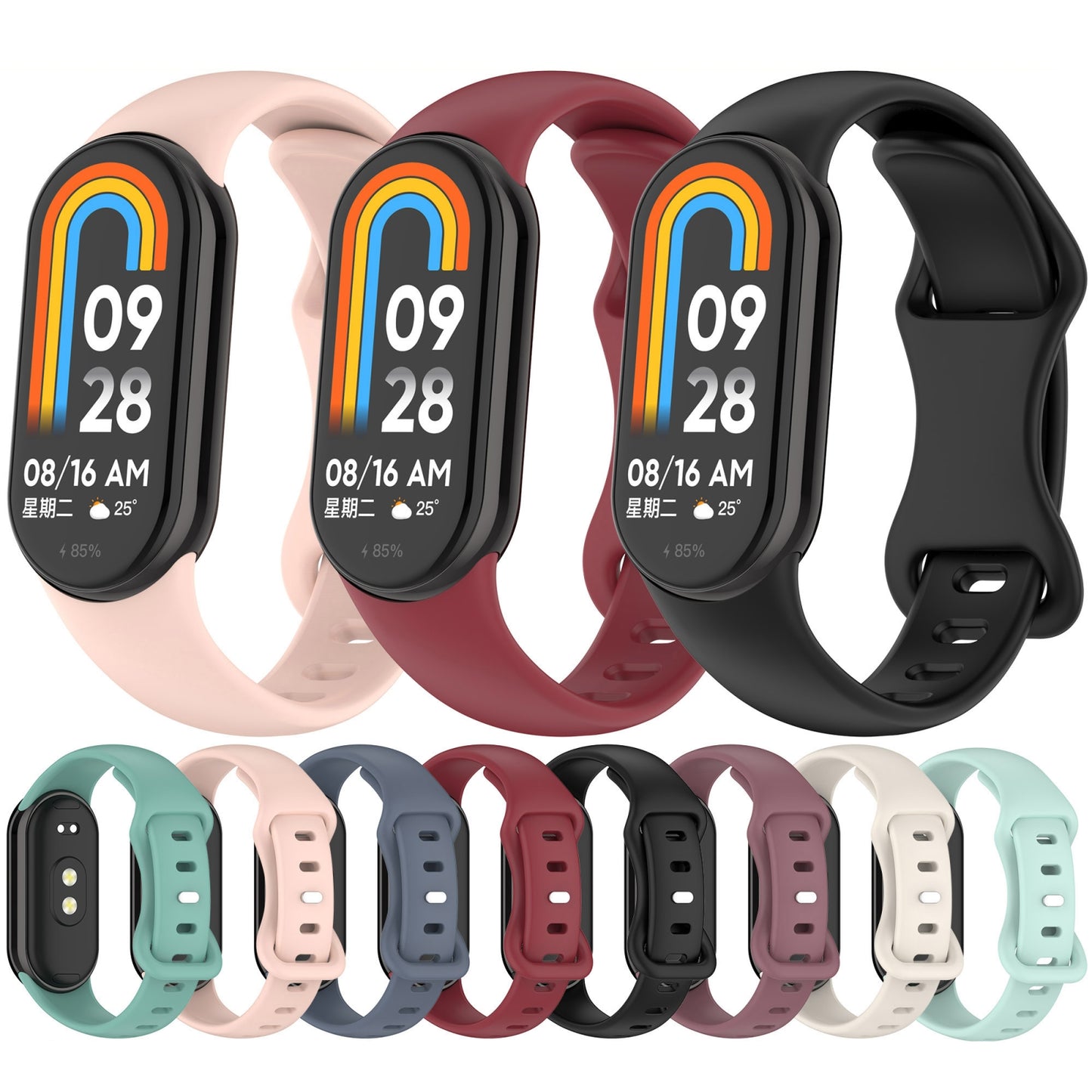 For-Xiaomi-Smart-Band-10-/-9-/-8-Splayed-Tail-Reverse-Buckle-Silicone-Watch-Band(Black)