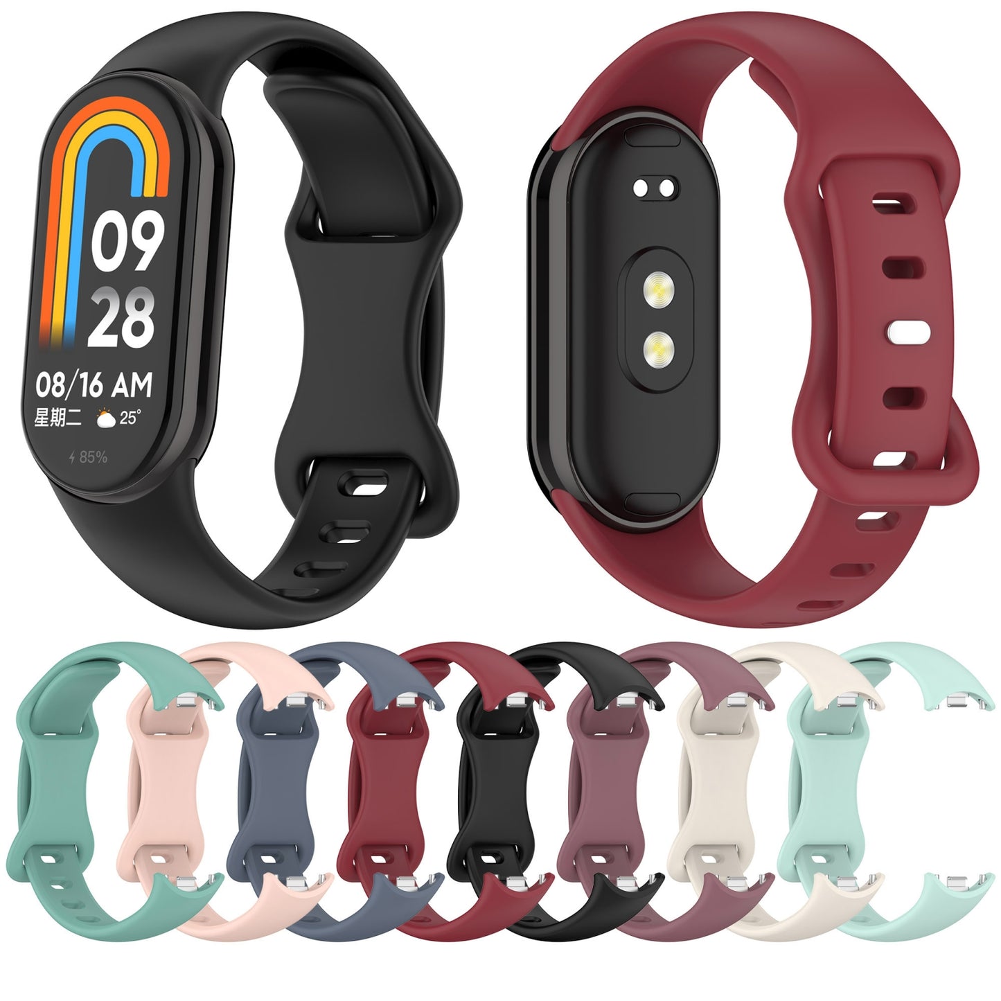 For-Xiaomi-Smart-Band-10-/-9-/-8-Splayed-Tail-Reverse-Buckle-Silicone-Watch-Band(Black)