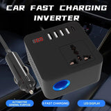 Gurxun-12/24V-To-110/220V-Multi-Function-Car-Fast-Charger-With-4-USB+Type-C+Universal-Socket(Magic-Square)
