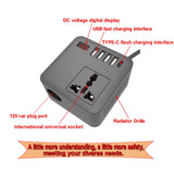 Gurxun-12/24V-To-110/220V-Multi-Function-Car-Fast-Charger-With-4-USB+Type-C+Universal-Socket(Magic-Square)