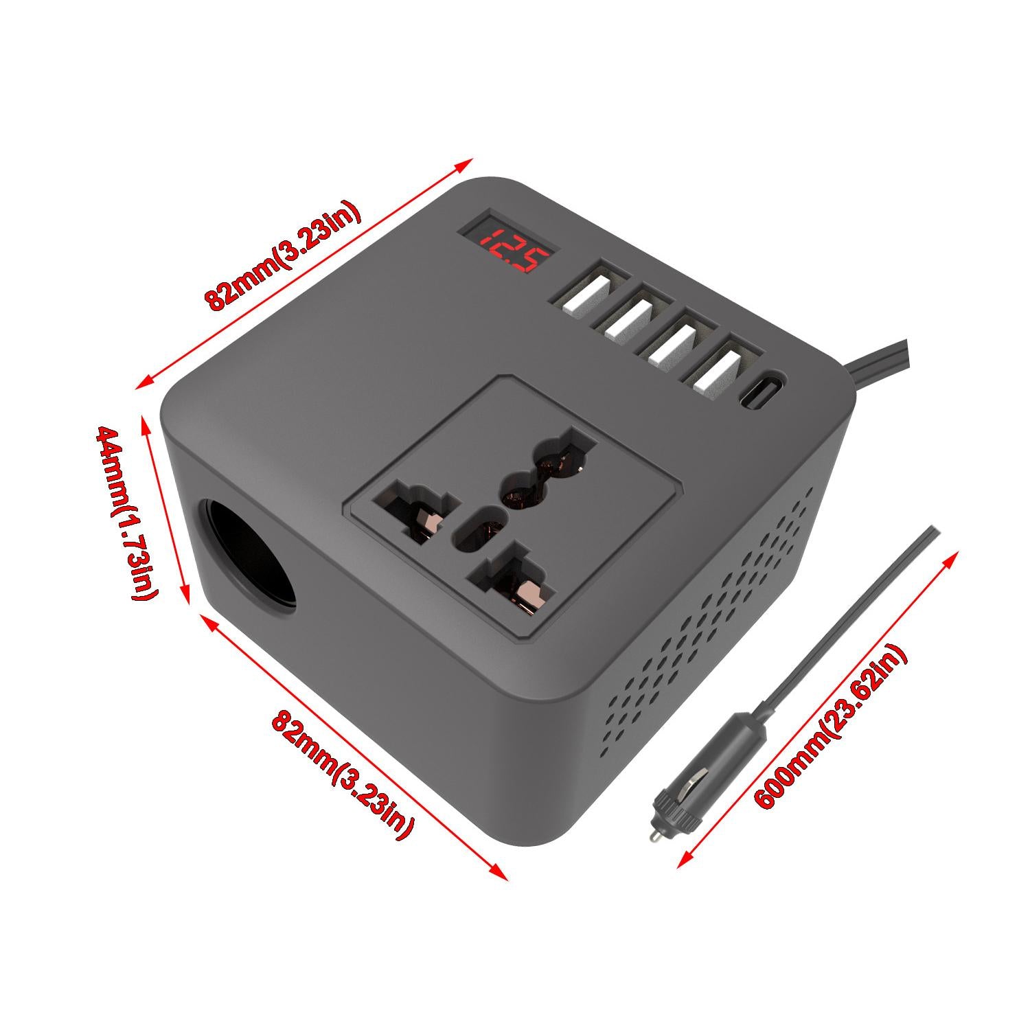 Gurxun-12/24V-To-110/220V-Multi-Function-Car-Fast-Charger-With-4-USB+Type-C+Universal-Socket(Magic-Square)