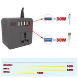 Gurxun-12/24V-To-110/220V-Multi-Function-Car-Fast-Charger-With-4-USB+Type-C+Universal-Socket(Magic-Square)