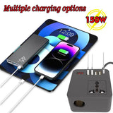 Gurxun-12/24V-To-110/220V-Multi-Function-Car-Fast-Charger-With-4-USB+Type-C+Universal-Socket(Magic-Square)