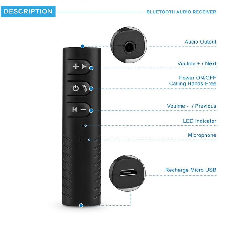 H-139-3.5mm-Lavalier-Bluetooth-Audio-Receiver-with-Metal-Adapter(Black)