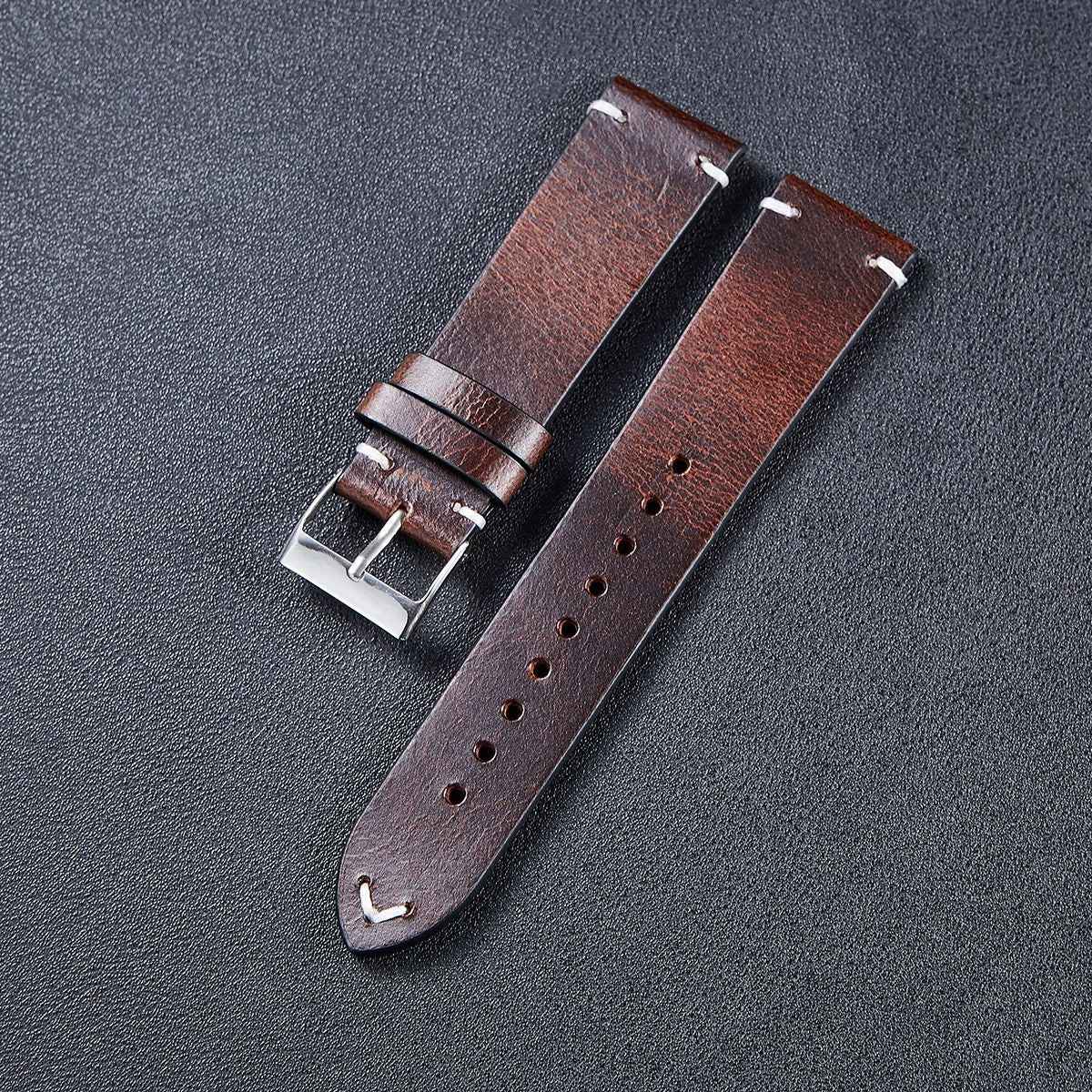 HB001-Color-Changing-Retro-Oil-Wax-Leather-Universal-Watch-Band,-Size:-22mm(Deep-Brown)