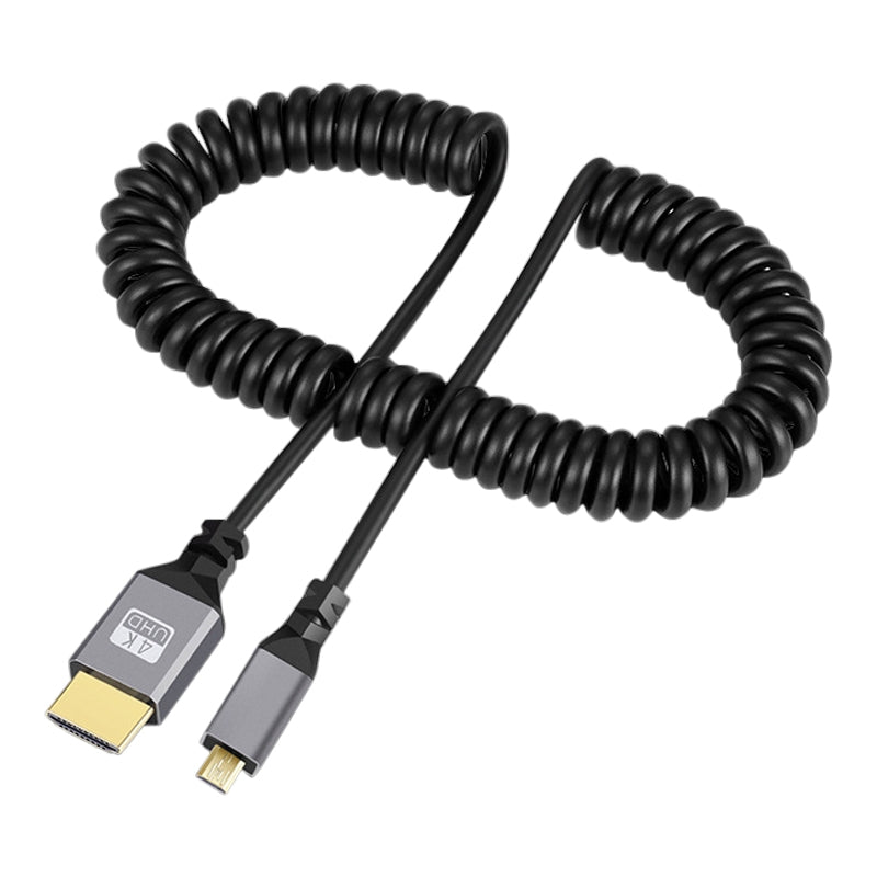 HDMI-Type-A-to-HDMI-Type-D-HDMI-OD4.0-Spring-Cable,-Length:-0.5m~2.4m(Grey-Shell)