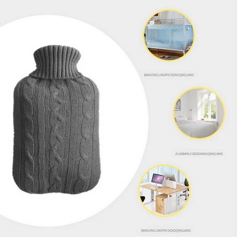 Hot-Water-Bottle-Solid-Color-Knitting-Cover-(Without-Hot-Water-Bottle)-Water-filled-Hot-Water-Soft-Knitting-Bottle-Velvet-Bag(Coral-velvet-blue-water-droplets)