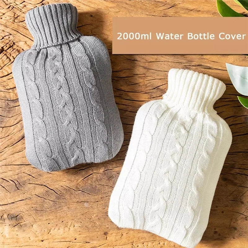 Hot-Water-Bottle-Solid-Color-Knitting-Cover-(Without-Hot-Water-Bottle)-Water-filled-Hot-Water-Soft-Knitting-Bottle-Velvet-Bag(Coral-velvet-blue-water-droplets)