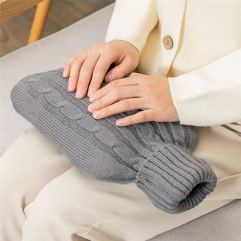 Hot-Water-Bottle-Solid-Color-Knitting-Cover-(Without-Hot-Water-Bottle)-Water-filled-Hot-Water-Soft-Knitting-Bottle-Velvet-Bag(Deep-grey)