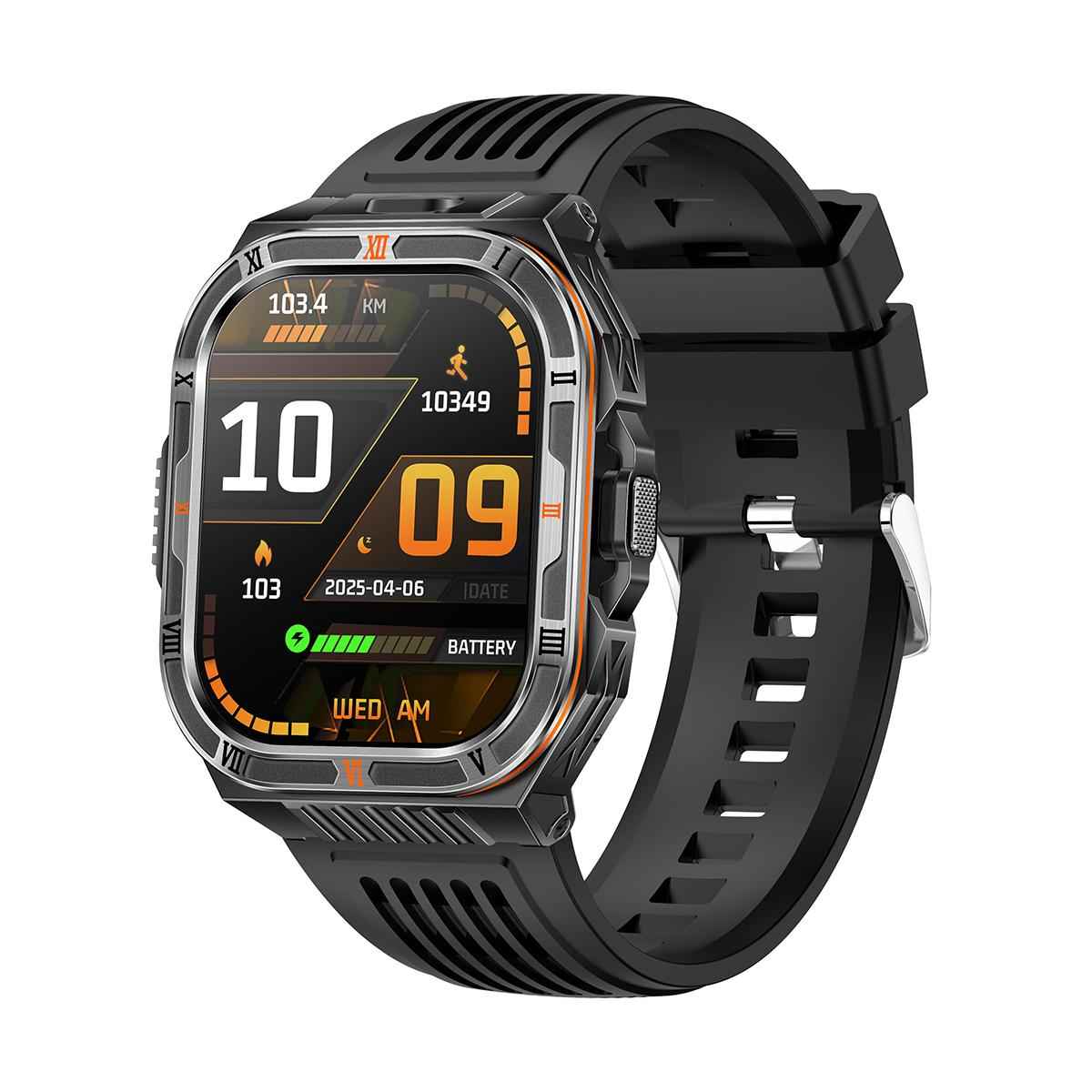 HT38 2.01 inch IPS Square Screen Smart Sports Watch Supports Bluetooth Call, Health Monitoring, LED Flashlight(Black Silicone Strap)
