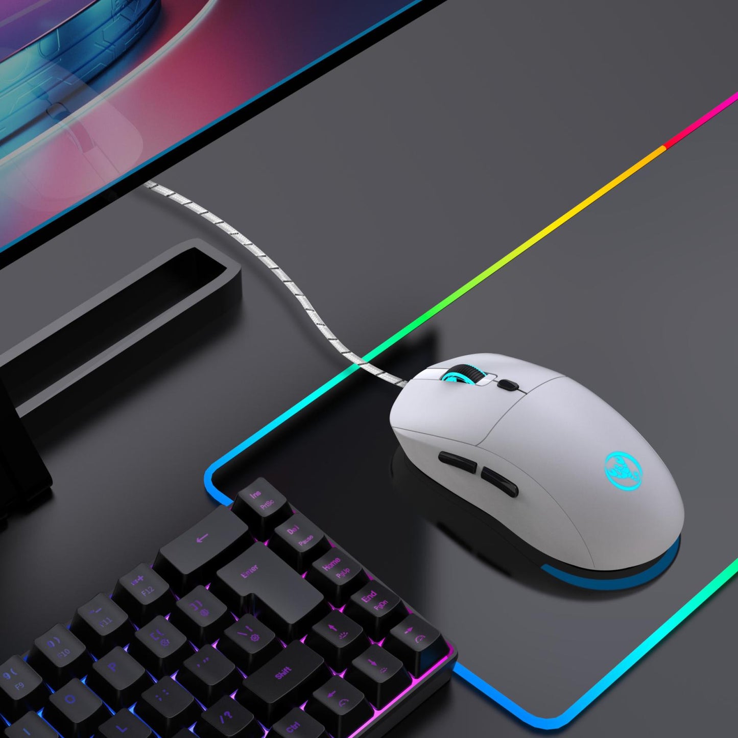 HXSJ-X200-3600DPI-Colorful-Luminous-Wired-Mouse,-Cable-Length:-1.5m(White)