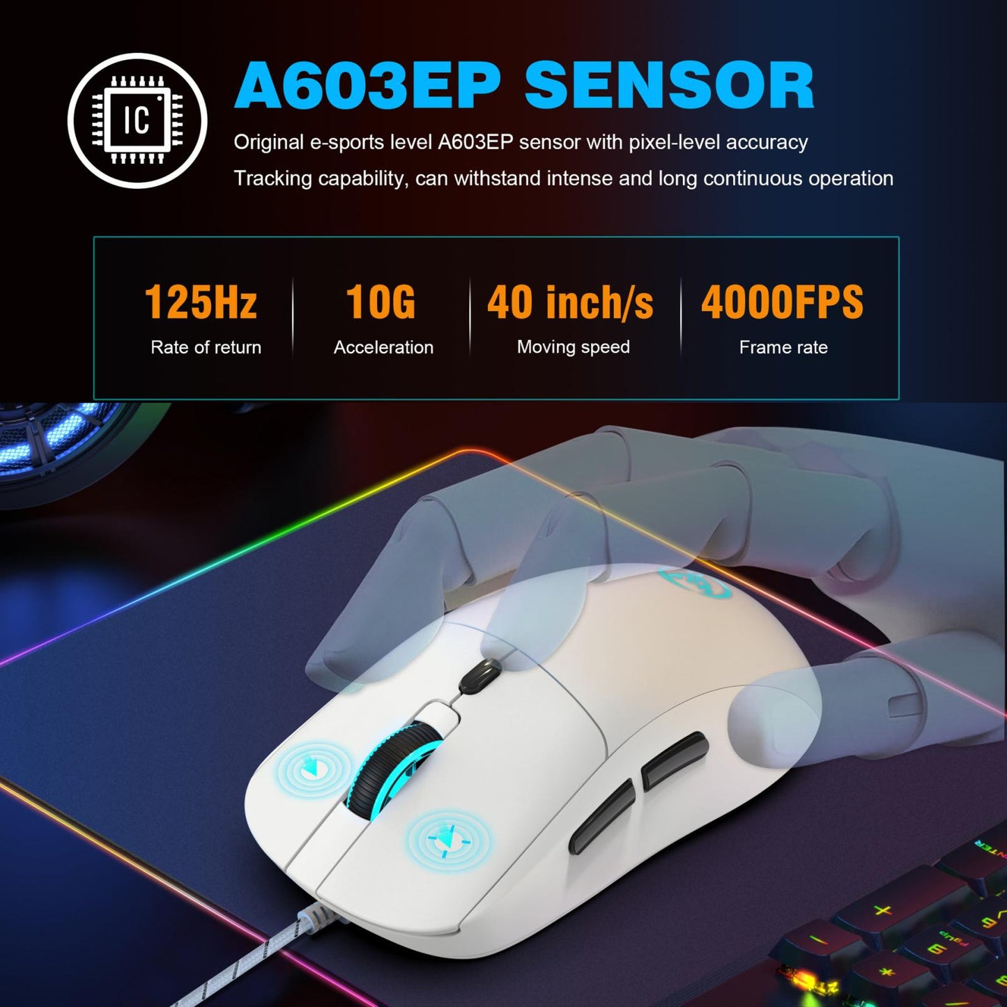HXSJ-X200-3600DPI-Colorful-Luminous-Wired-Mouse,-Cable-Length:-1.5m(White)
