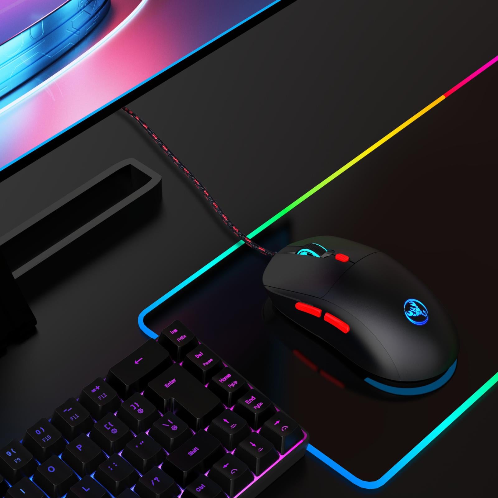 HXSJ-X200-3600DPI-Colorful-Luminous-Wired-Mouse,-Cable-Length:-1.5m(Black)