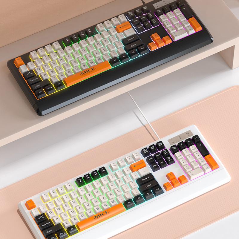 AK-100-Wired-USB-Rainbow-Backlit-Color-Block-Keycap-Keyboard(Black)