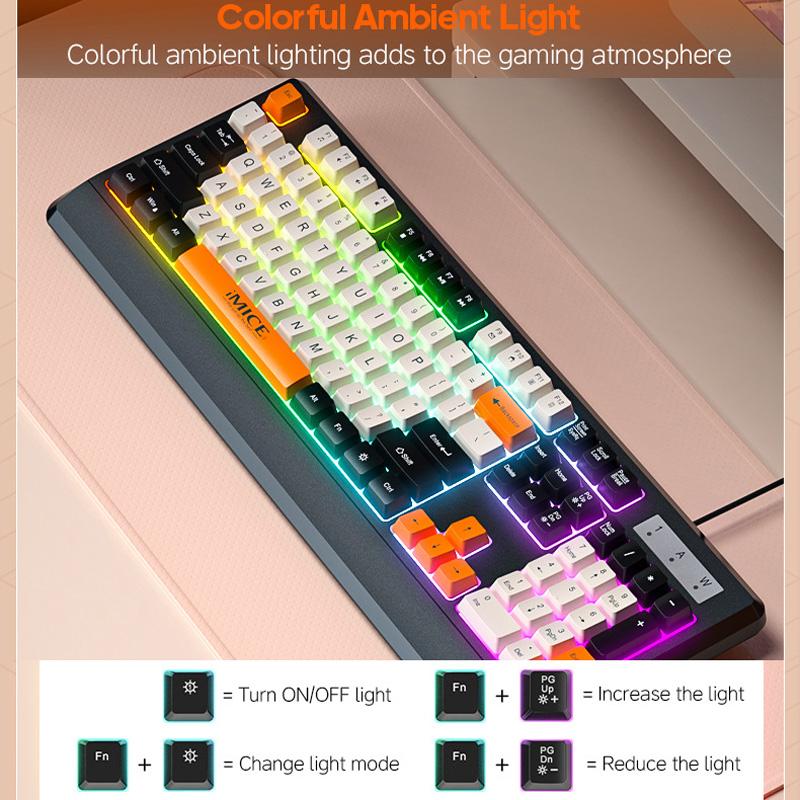 AK-100-Wired-USB-Rainbow-Backlit-Color-Block-Keycap-Keyboard(Black)