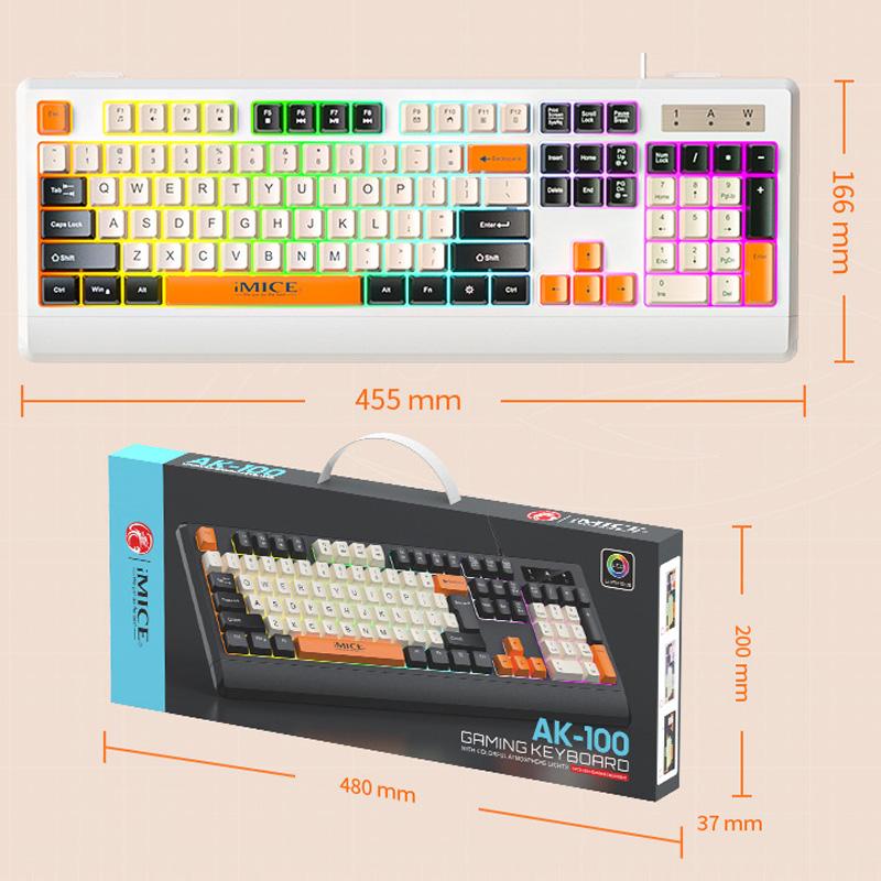 AK-100-Wired-USB-Rainbow-Backlit-Color-Block-Keycap-Keyboard(Black)