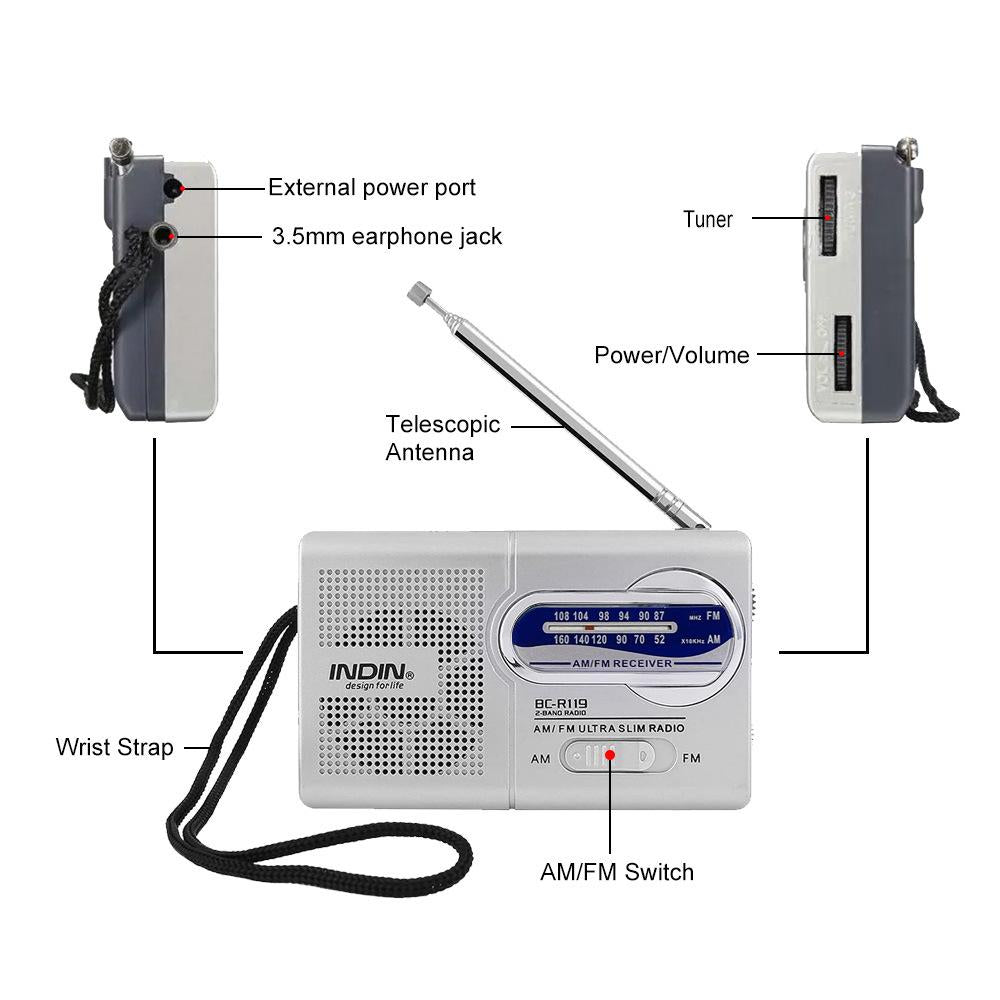 INDIN-BC-R119-Portable-AM/FM-Radio-for-Seniors-530-1610KHz-AM-&-88-108MHz-FM-Lightweight-Emergency-Radio(Silver)