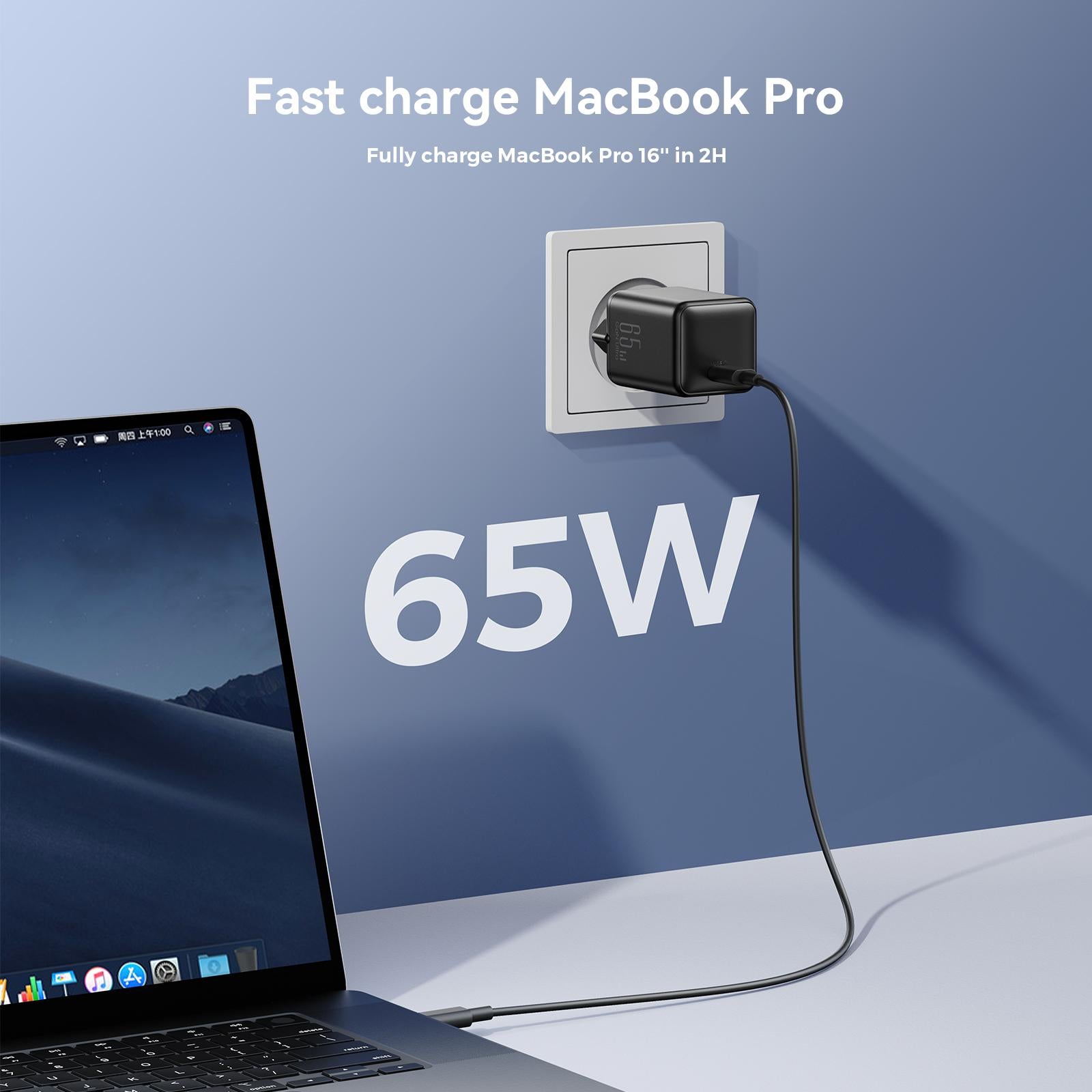 JOYROOM-TCG18-65W-GaN-USB-C-/-Type-C-Port-Mini-Charger,-Plug:EU-Plug(Black)