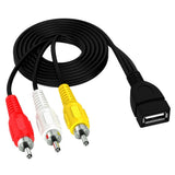 USB-Female-to-3-x-RCA-Male-Audio-Video-Splitter-Cable,-Length:1.5m