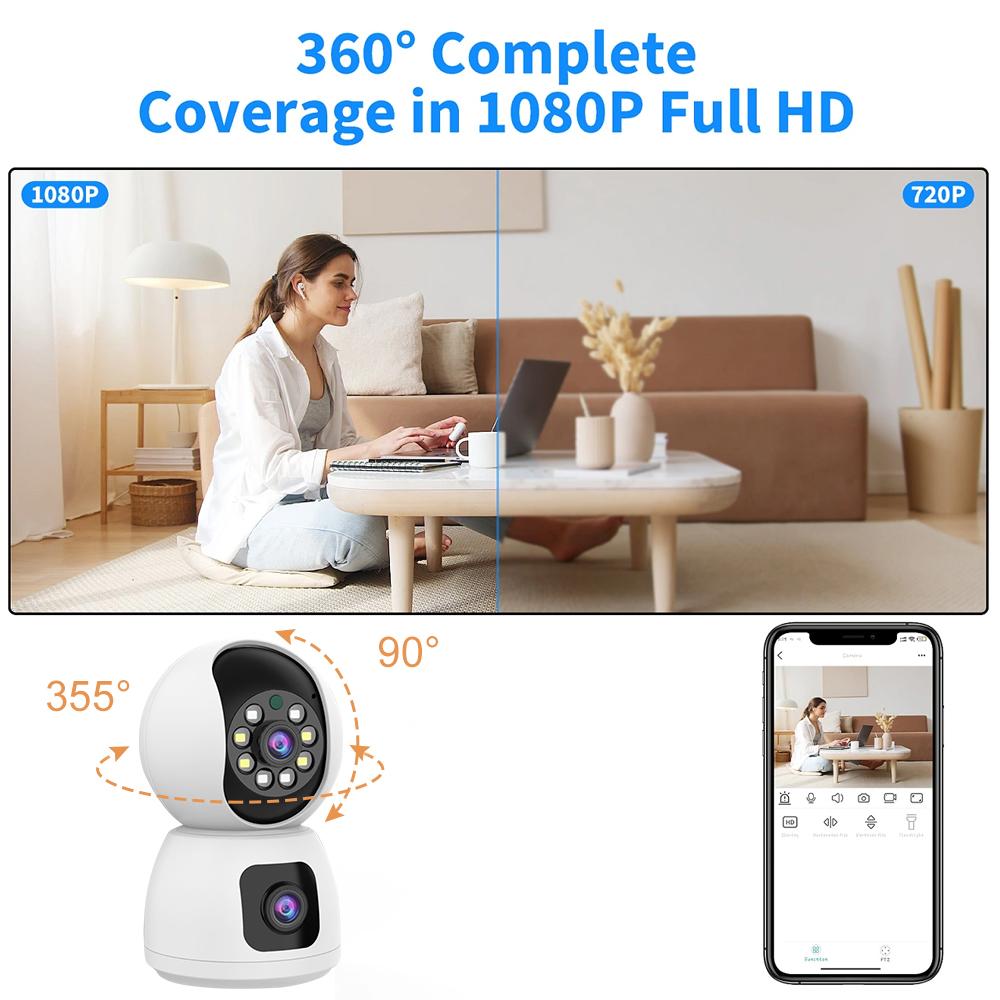 K12-1080P-HD-Dual-Lens-Dual-Picture-Wireless-WiFi-Camera(White)
