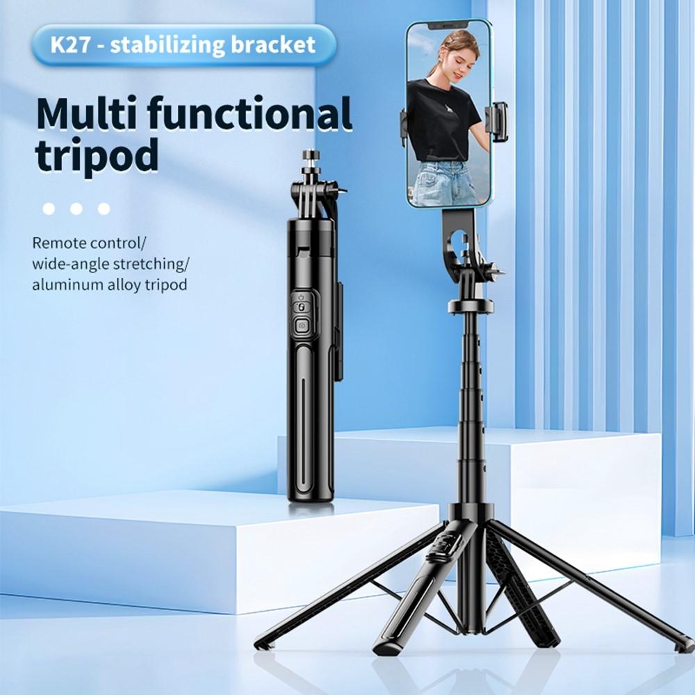 K27-Smartphone-Extendable-Live-Streaming-4-Leg-Stand-Bluetooth-Selfie-Stick(Black)